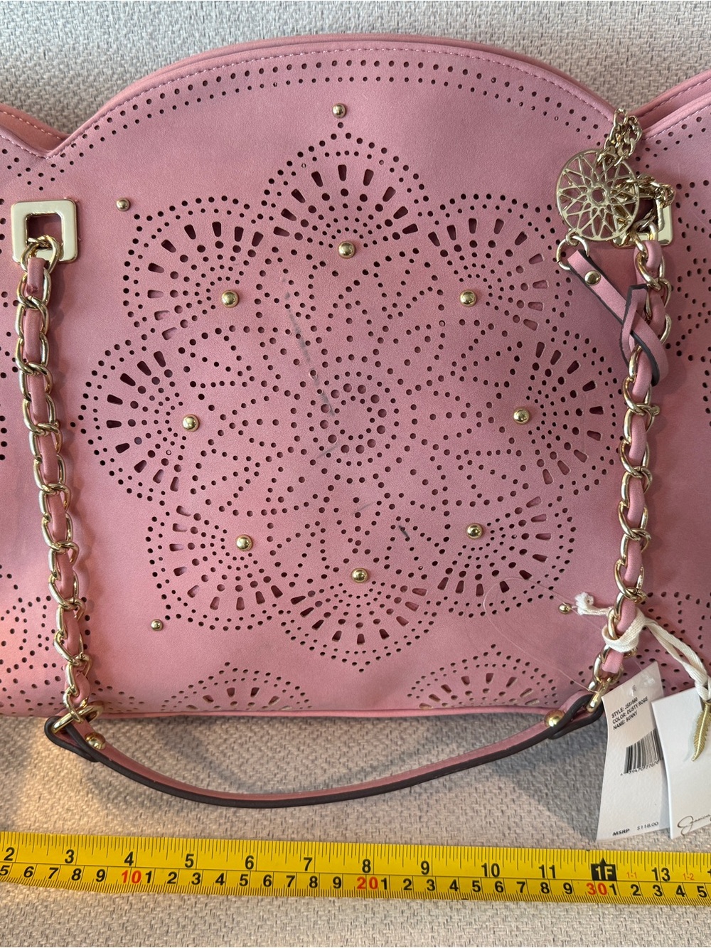 Jessica Simpson Pink Laser-Cut Tote with Gold Hardware